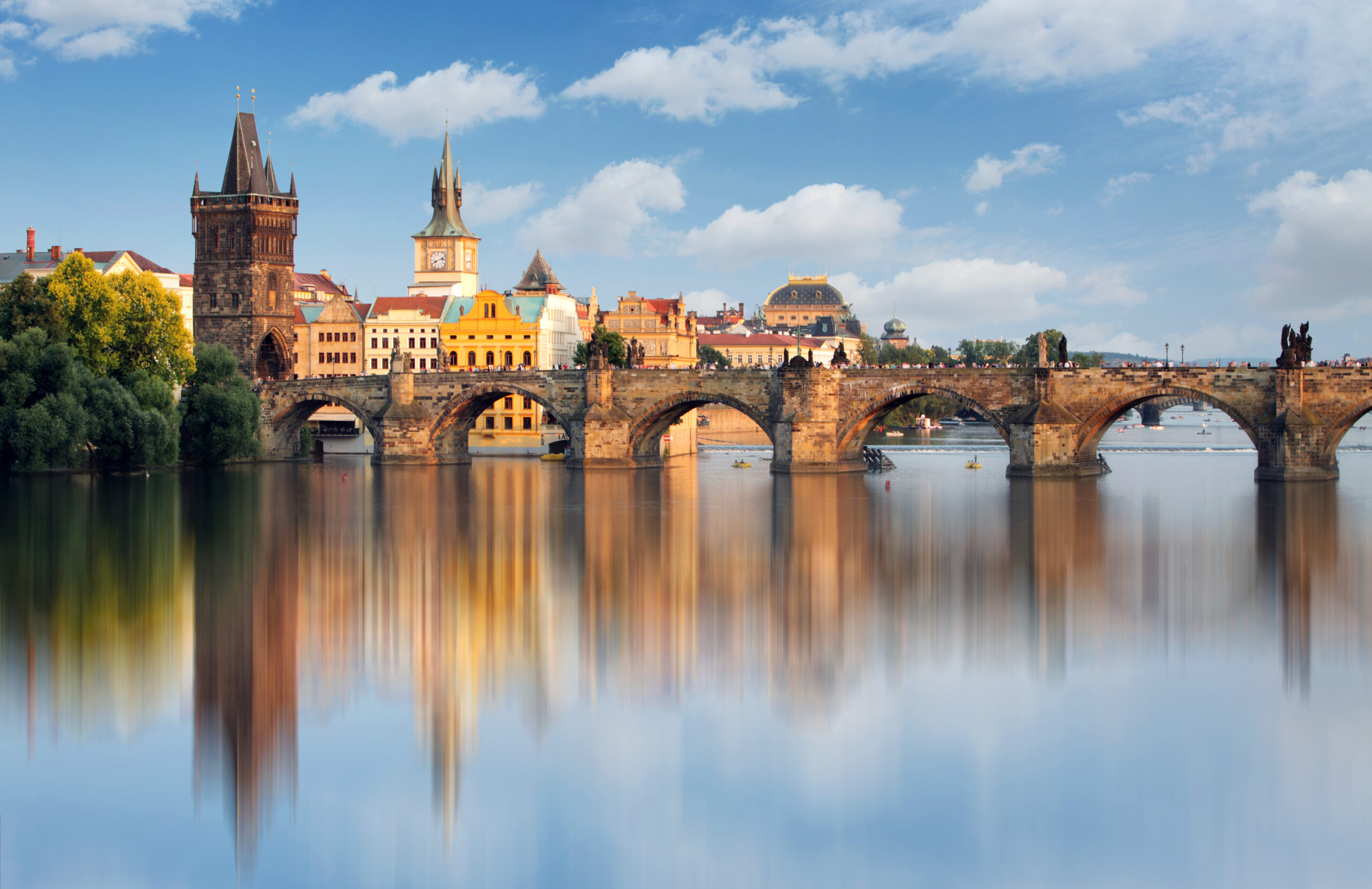 Charles bridge in Prague, Czech republic.,Reflecting water