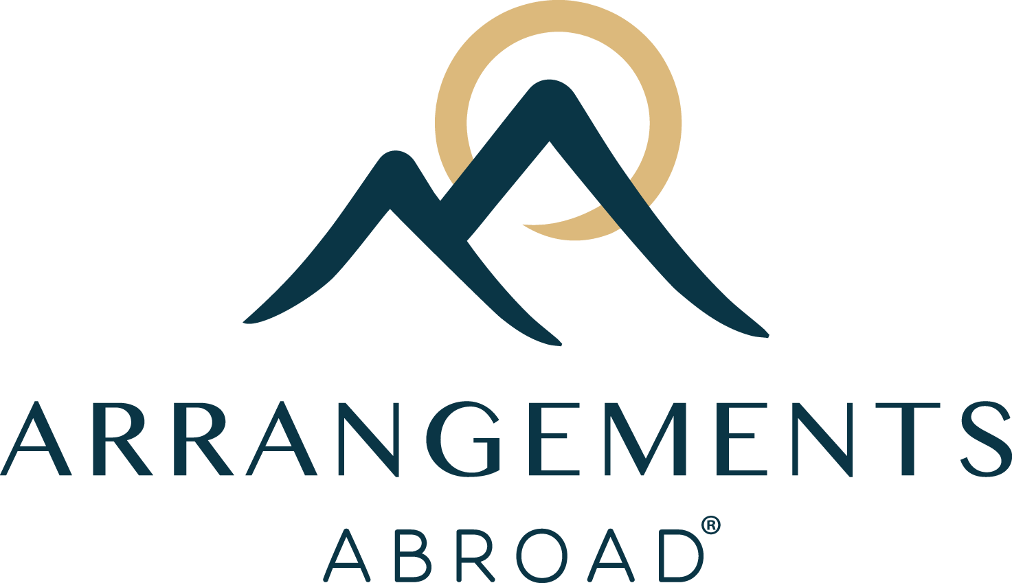 Arrangements Abroad registered logo, two mountain arches with text below.